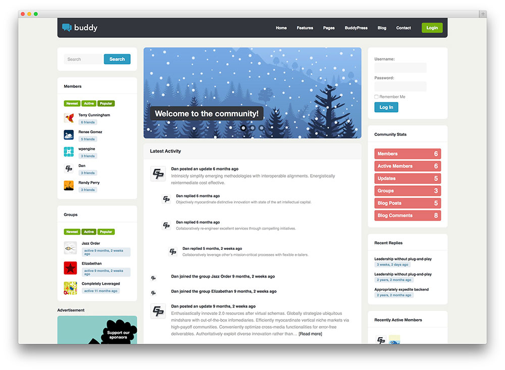 Budy buddypress motyw WordPress