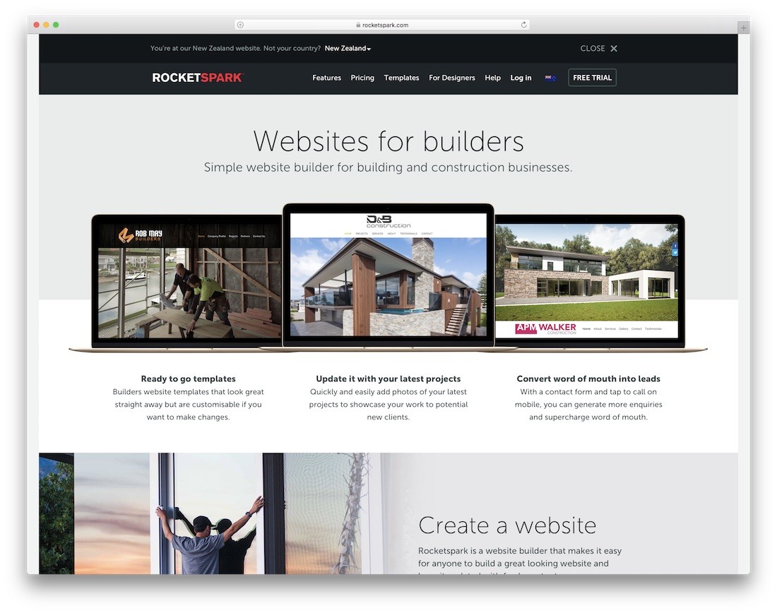 constructeur de site Web rocketspark pour entreprise de construction