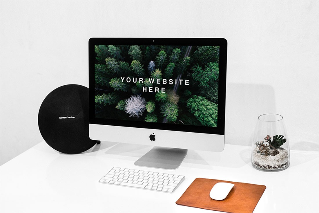 Ruang kerja iMac PSD Mockup