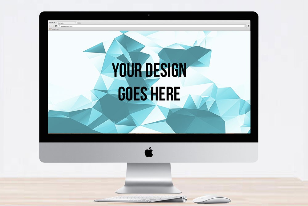 mockup iMac gratis di atas meja