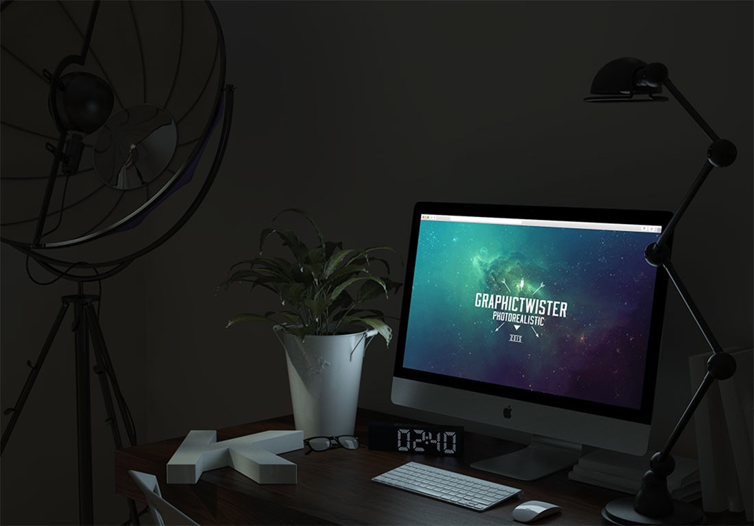 Mockup iMac Malam Bersinar Gratis di PSD