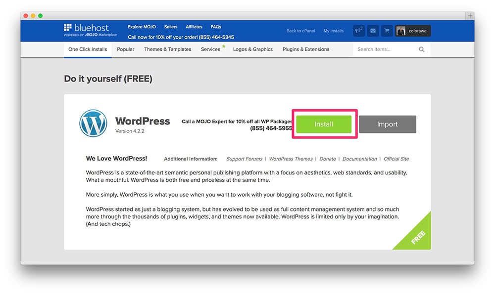 satu-klik-bluehost-wordpress-instal