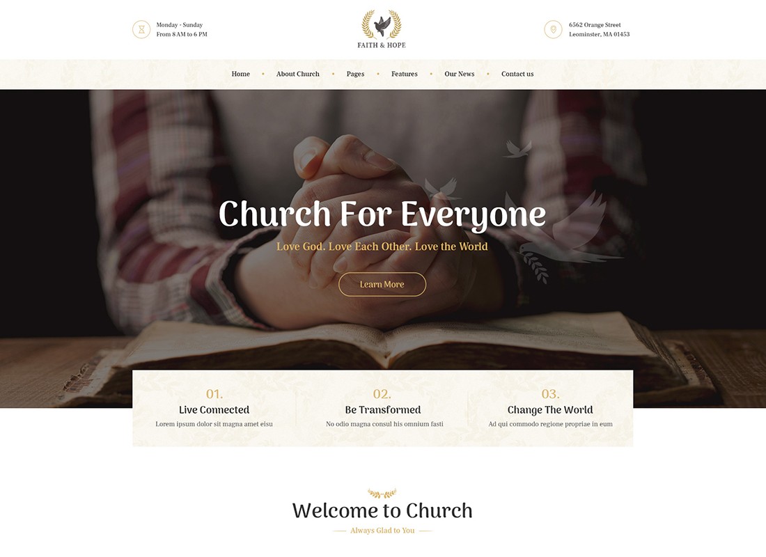 Faith & Hope - Tema WordPress Gereja & Agama Modern