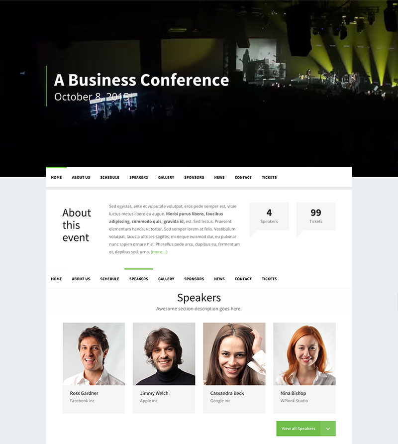 Tema premium de WordPress para conferencias - Evento