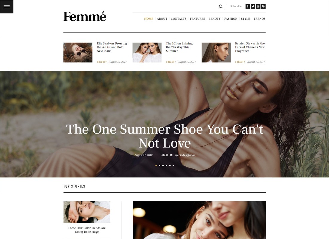 Femme - Un tema de WordPress para revistas en línea y blogs de moda