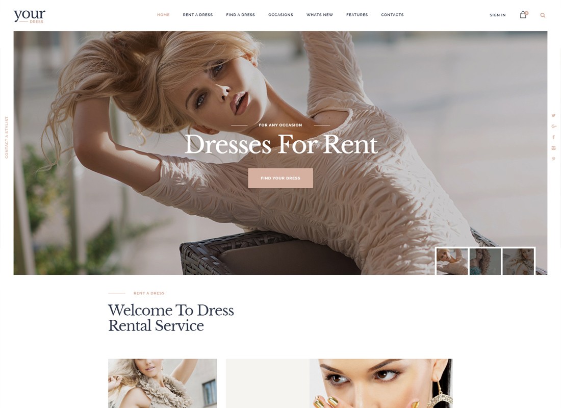 tu vestido | Dress Rent Rental Services Tema de WordPress