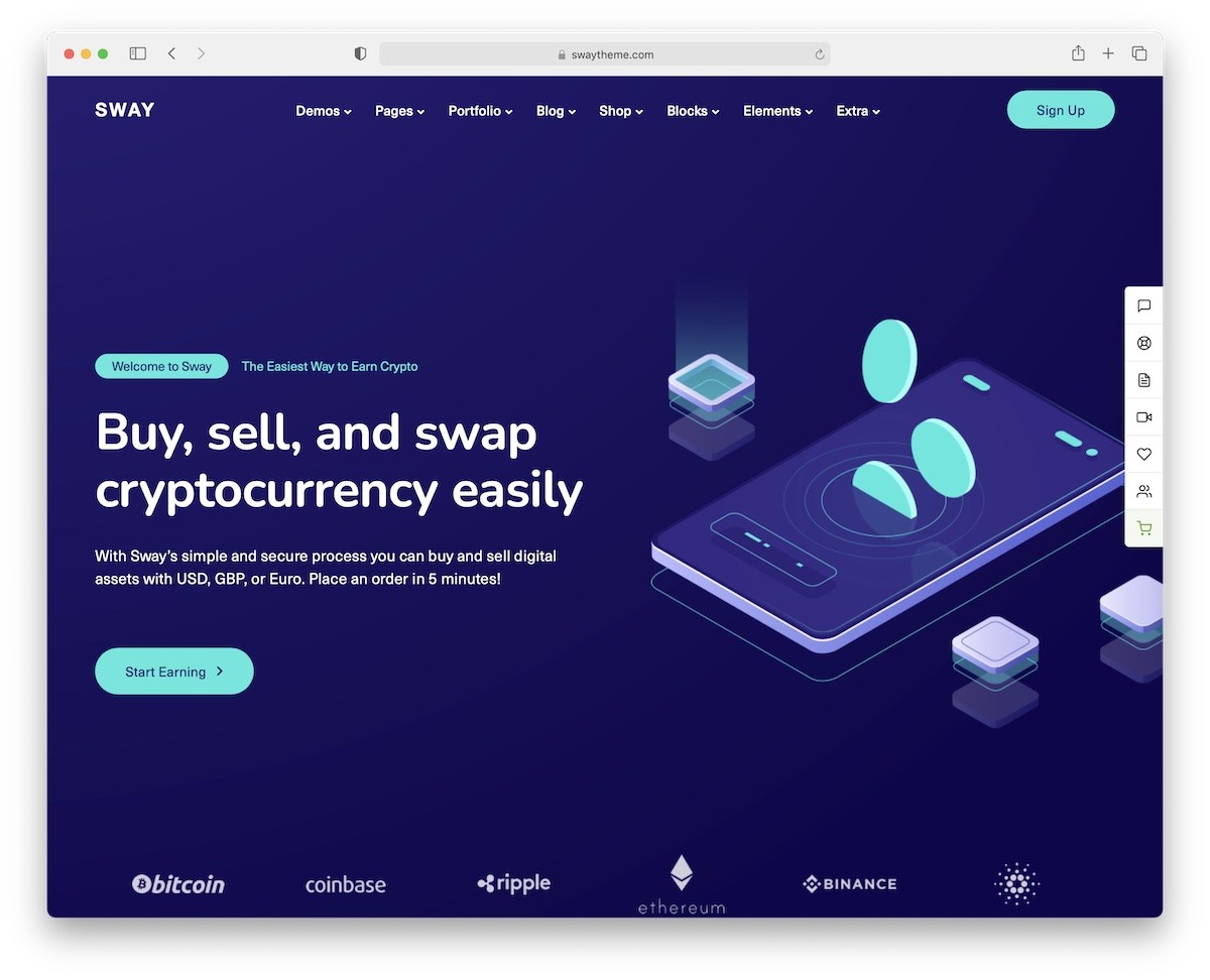 sway tema wordpress de criptomoeda