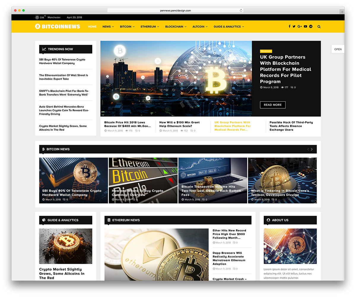 pennews - novo tema de criptomoeda para WP