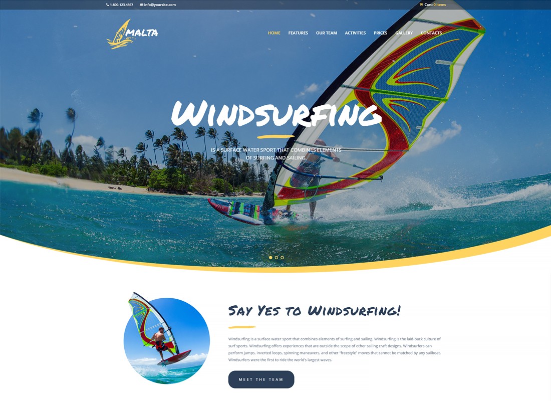 Malta - Motyw WordPress Centrum windsurfingu, kitesurfingu i wakesurfingu