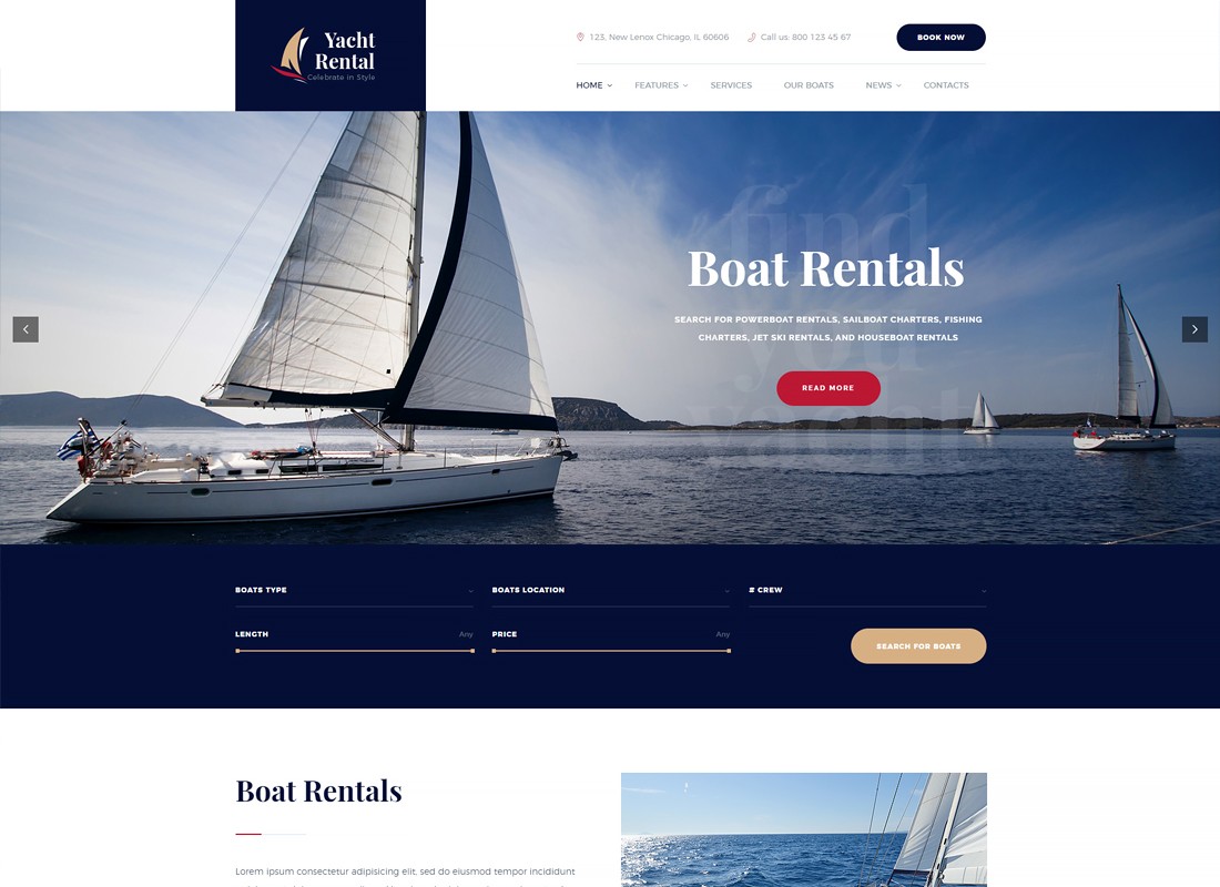 Wypożyczalnia jachtów i łodzi Motyw WordPress