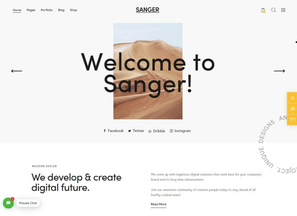 Sanger - Portofolio Pribadi untuk Tema WordPress Materi Kreatif