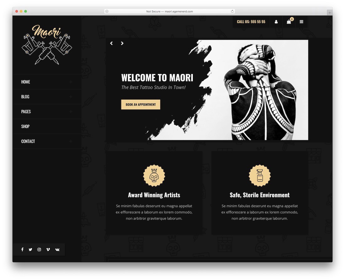 motyw wordpress maoryskiego salonu tatuażu