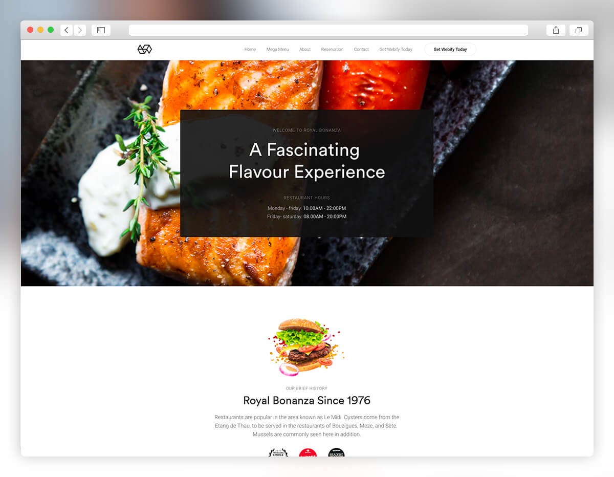 Webify - tema WordPress de restaurante de frutos do mar