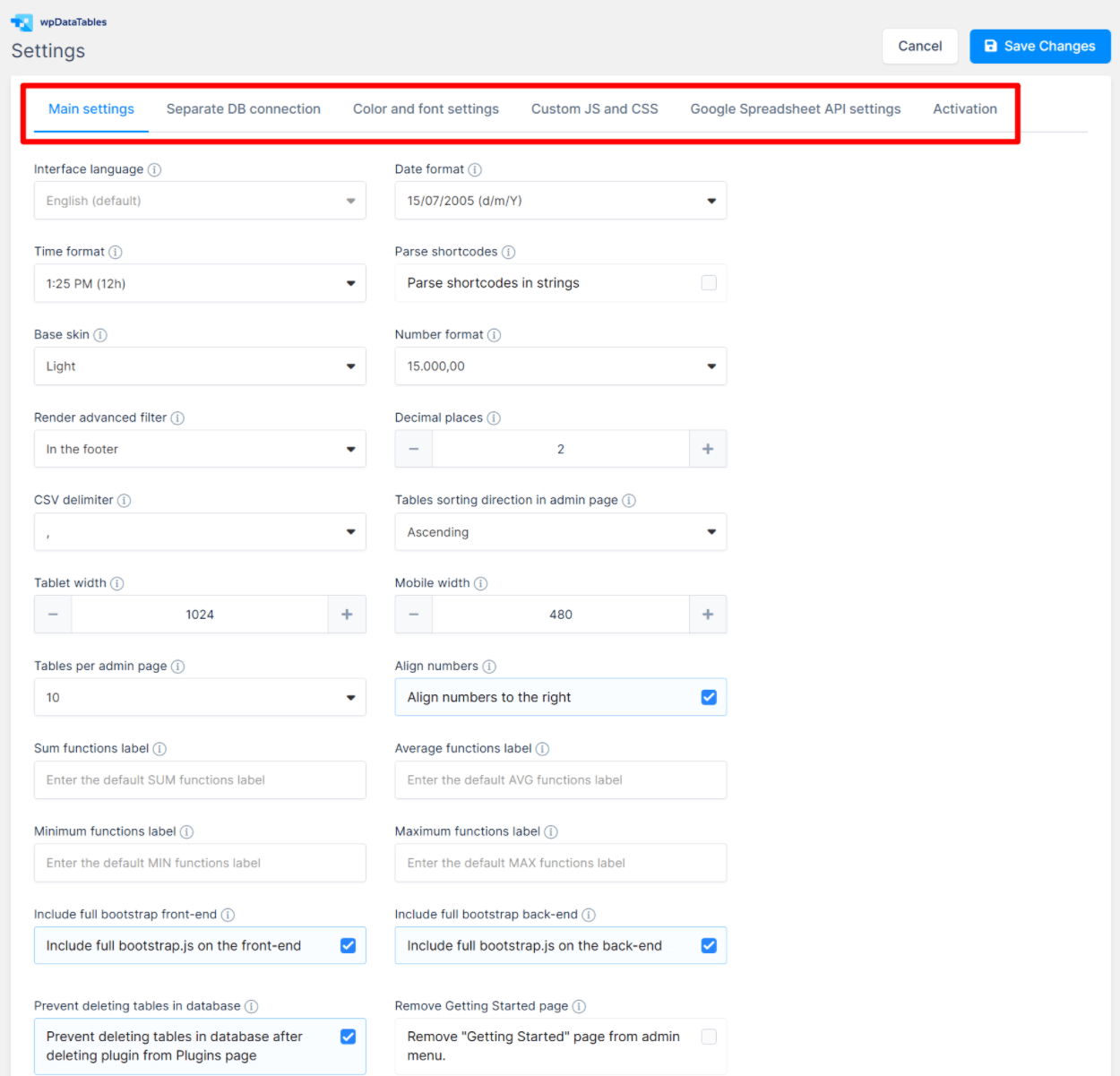 configuración global