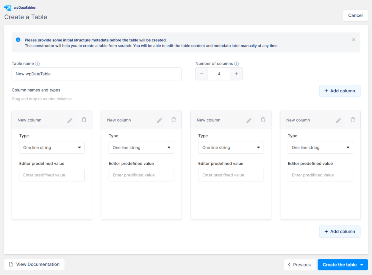 Revisión de wpDataTables sobre la creación manual de una tabla