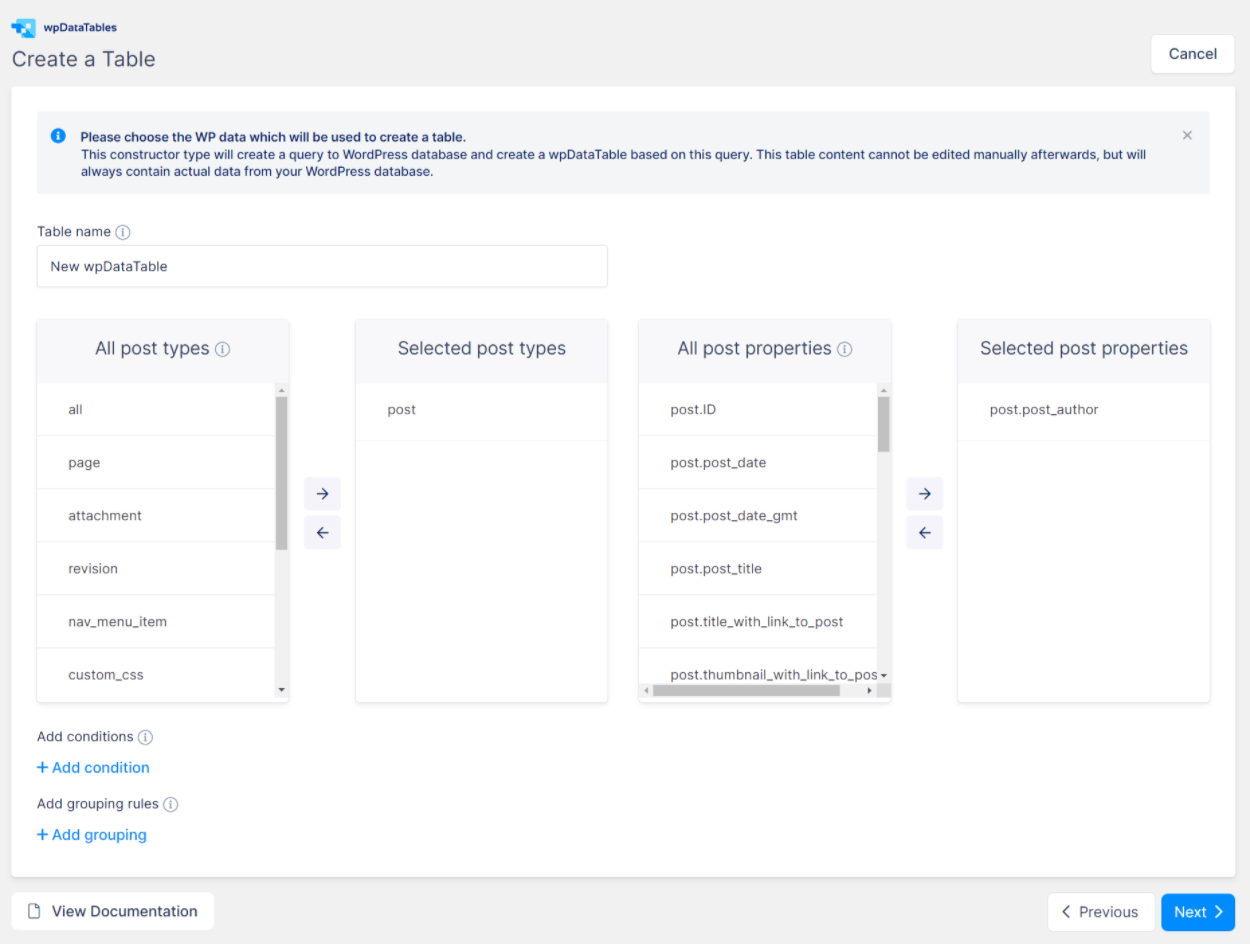 generador de consultas wpDataTables