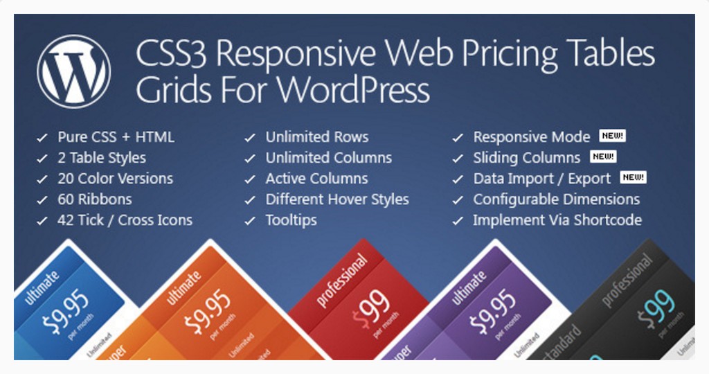 CSS3 Responsywny WordPress Porównaj tabele cen WordPress