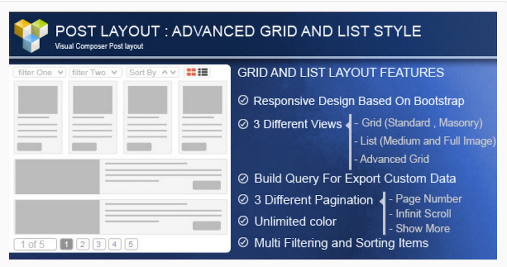 Advance Post Grid List z niestandardowym filtrowaniem dla WPBakery Page Builder WordPress