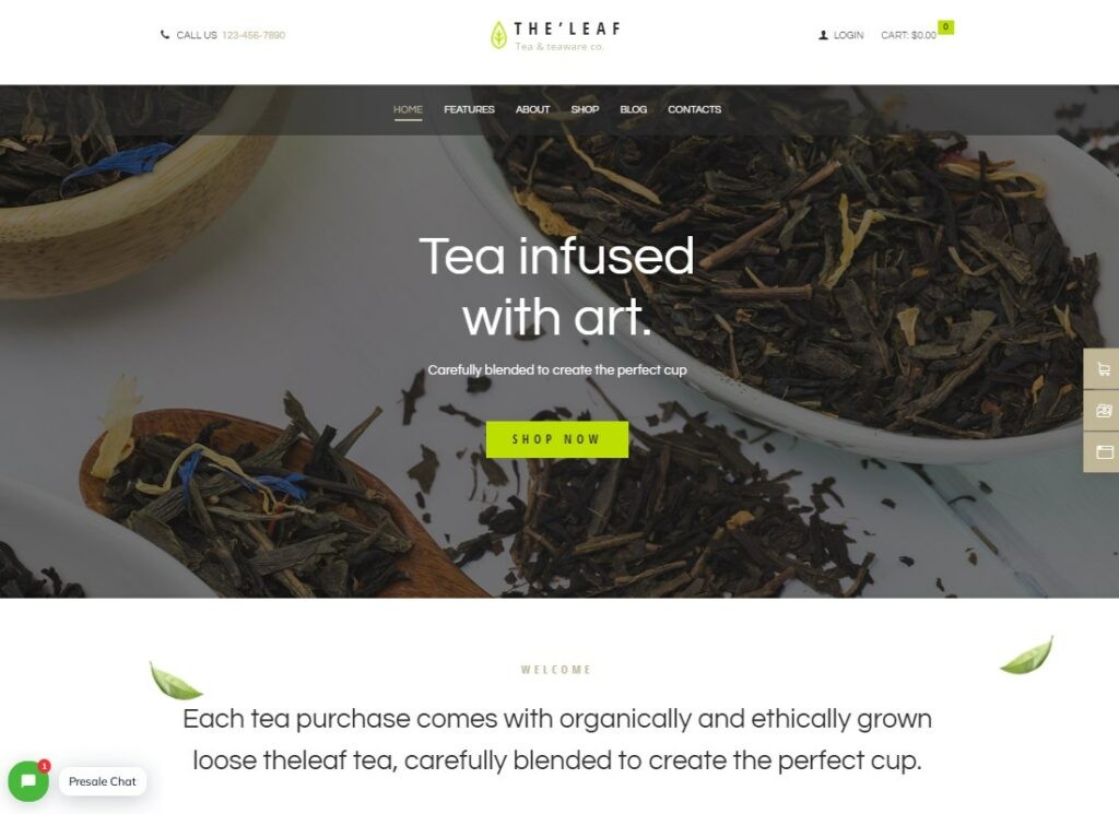 叶子 |茶叶生产公司和在线咖啡店 WordPress 主题