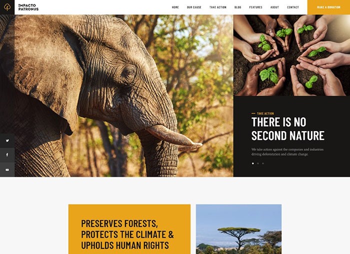 Impacto Patrono | Tema WordPress de proteção da natureza, petições e ativismo social + RTL