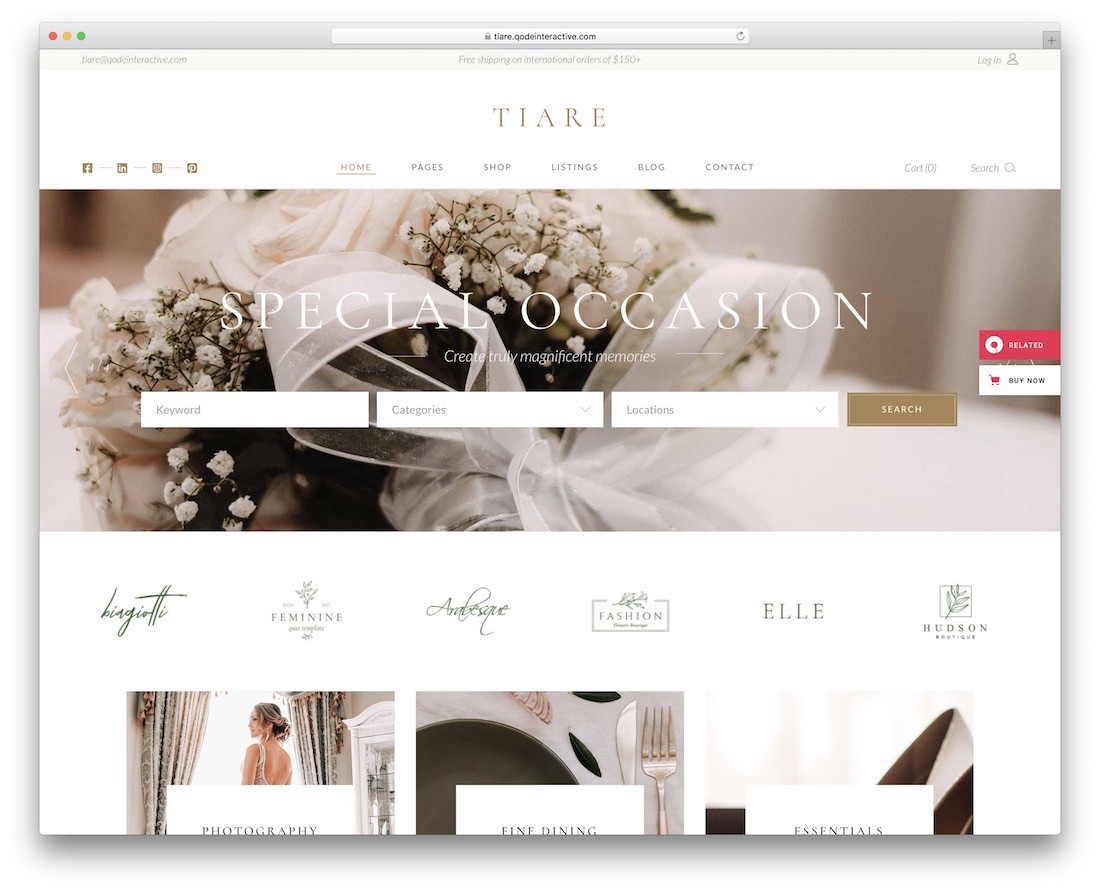 tema de la boda de tiare wordpress