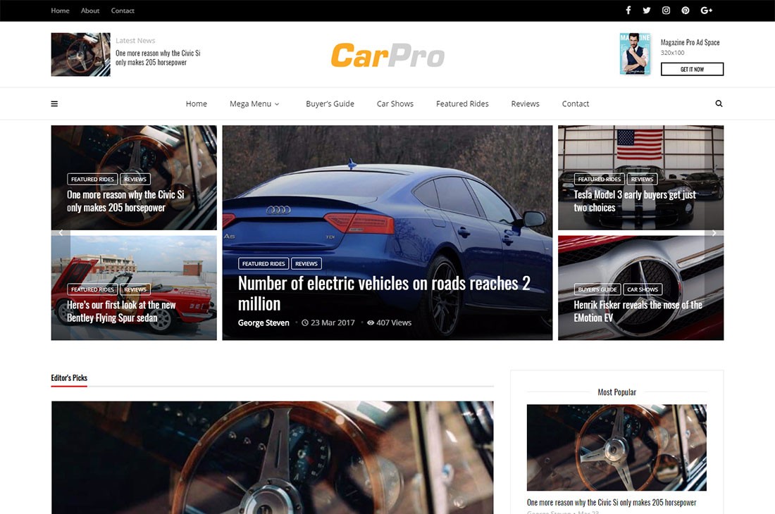 temas wordpress da revista de carros magplus