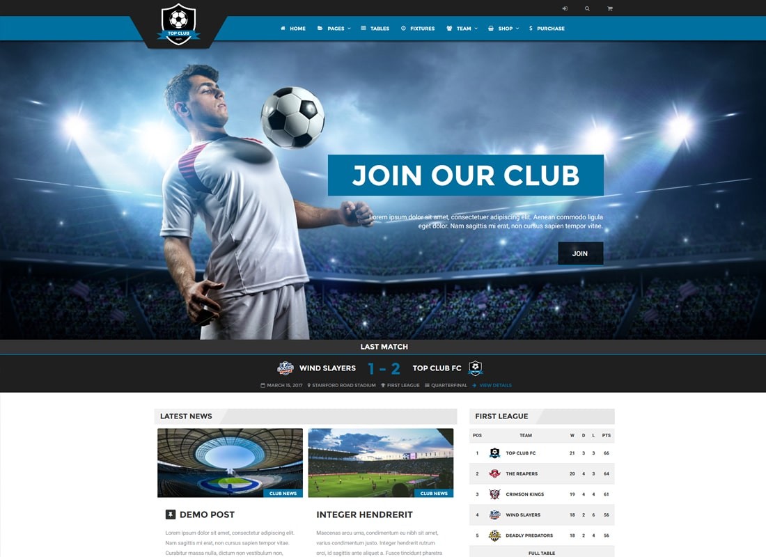 Club superior | Tema de WordPress para deportes de fútbol y fútbol