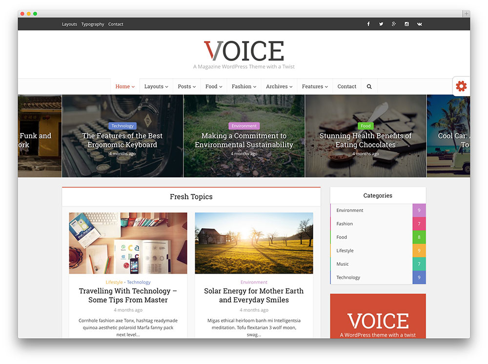 voz - tema wordpress de design plano