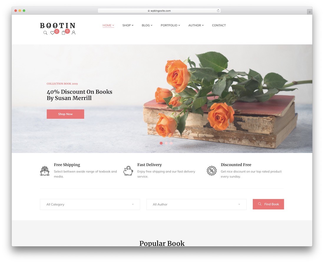 用于书店图书馆的 bootin wordpress 主题