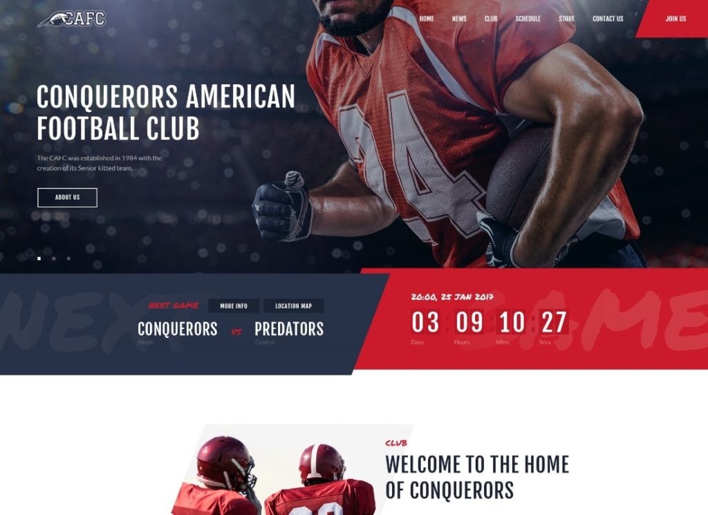 Conquistadores | Tema WordPress de Futebol Americano e NFL