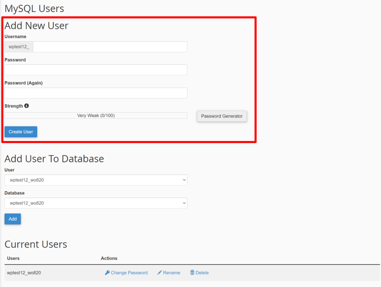 Criar um novo usuário de banco de dados