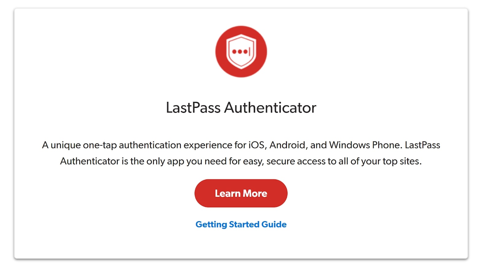 Site do LastPass discutindo seu aplicativo de autenticação