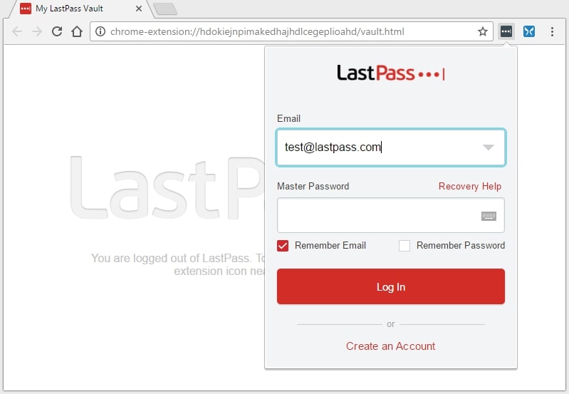 Página de login do LastPass