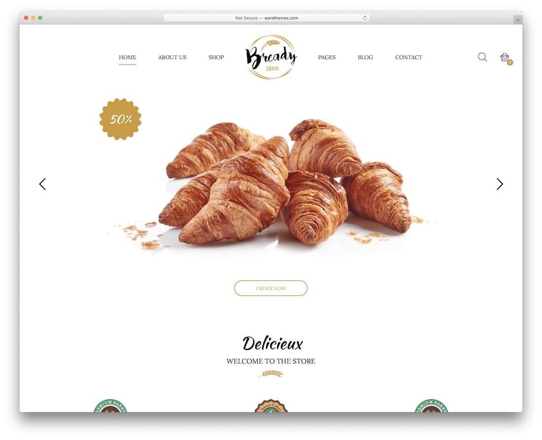 modelo de site de padaria bready