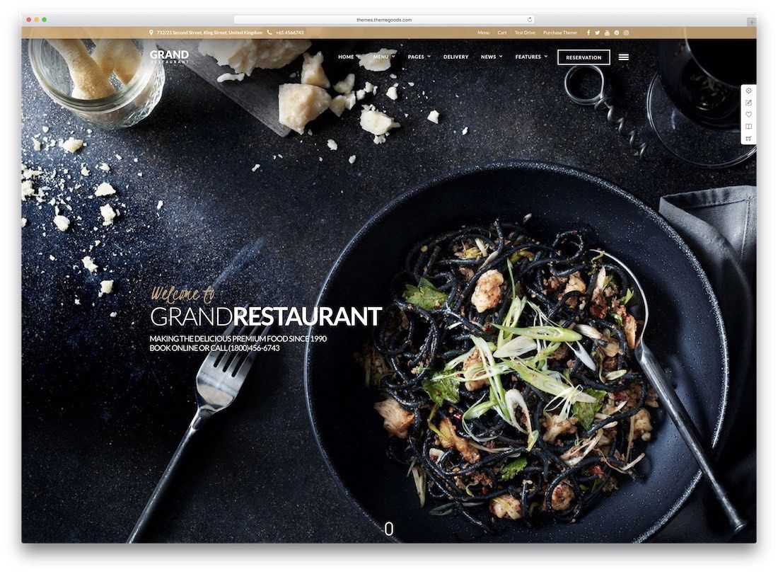 Grand restaurant en iyi yemek wordpress teması.