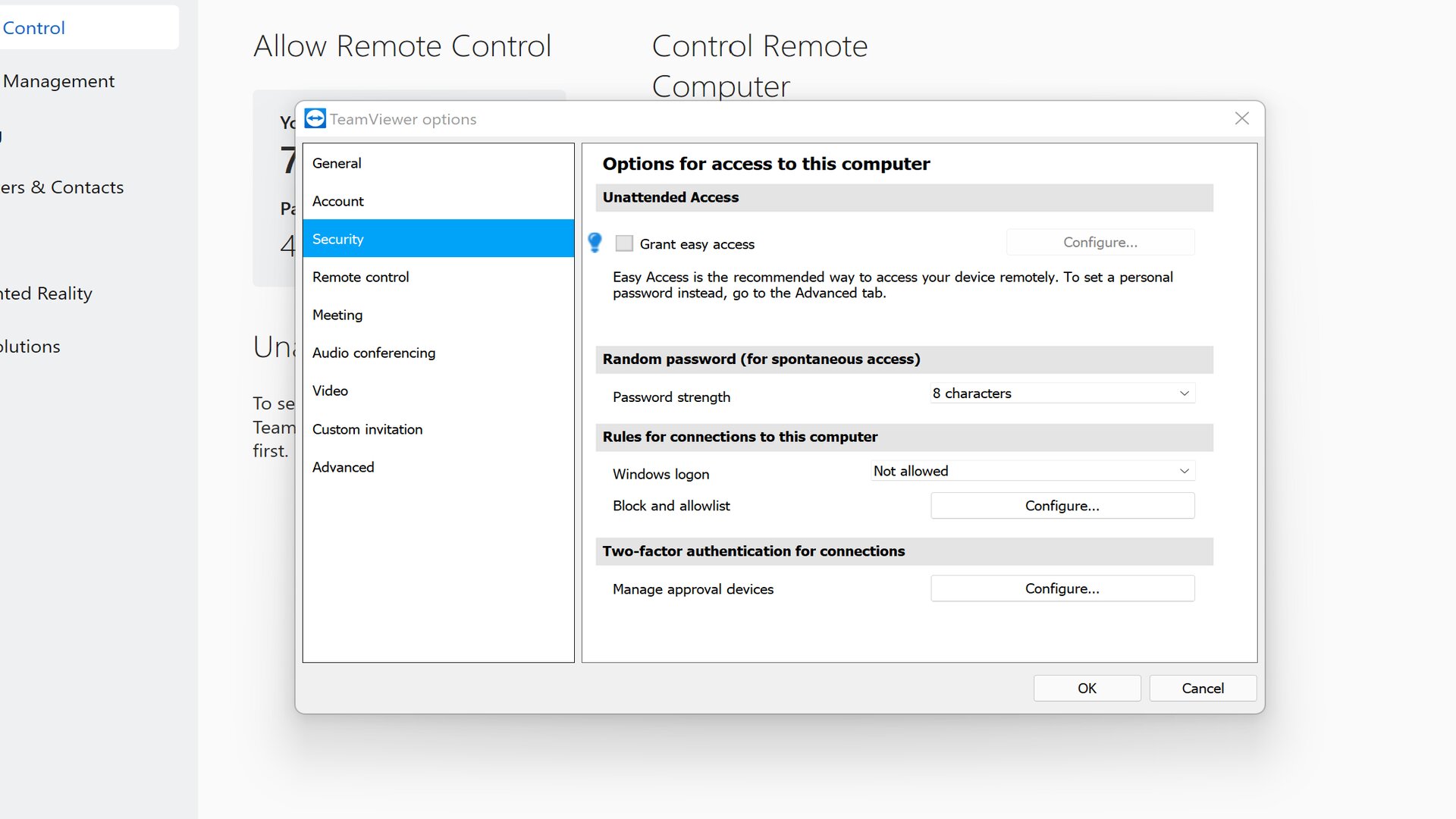 Ustawienia bezpieczeństwa w TeamViewer