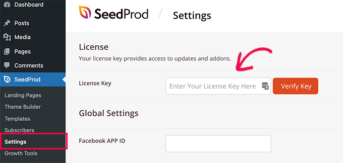 Enter your SeedProd license key