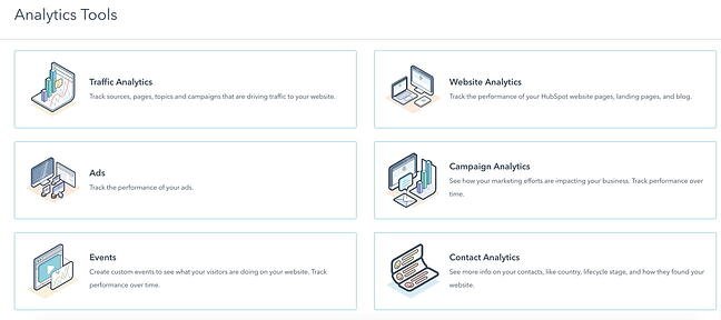 HubSpot分析ツールは、マーケティング、販売、およびサービスのレポートを作成できます