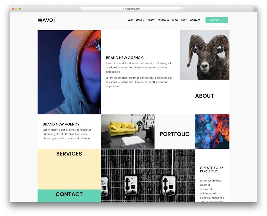 modello di sito Web portfolio wavo