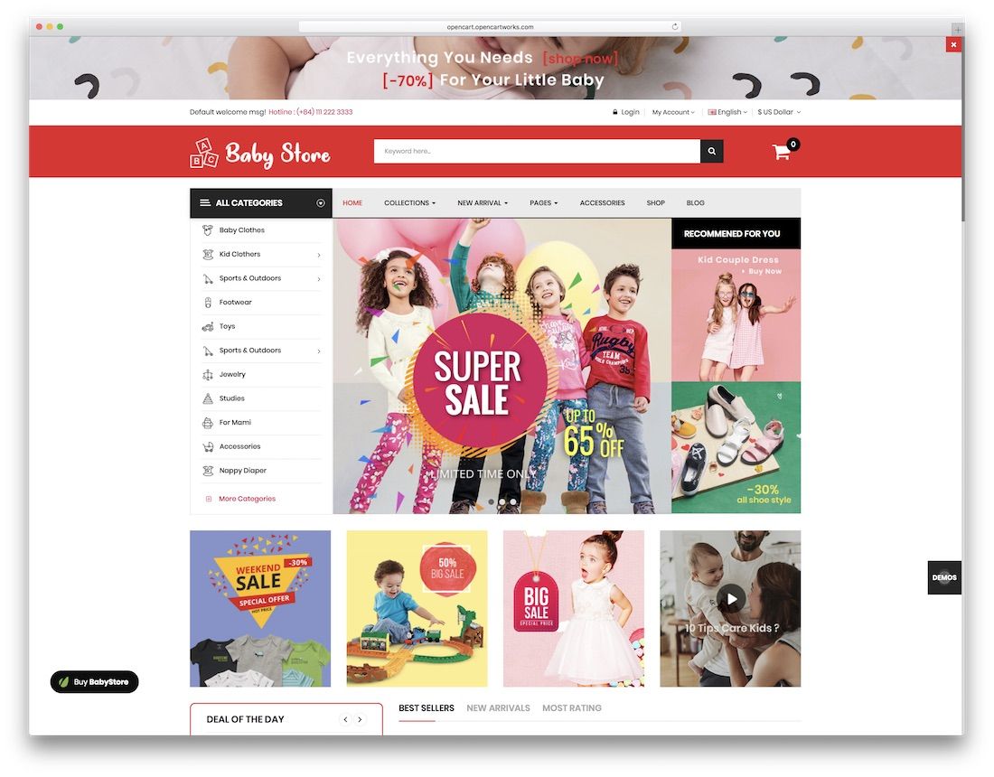 tema del babystore opencart