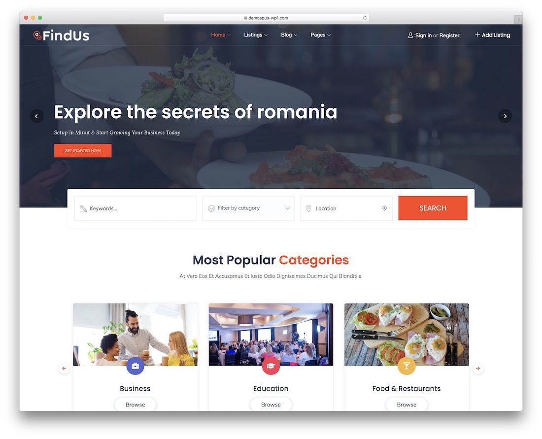 tema wordpress della directory findus