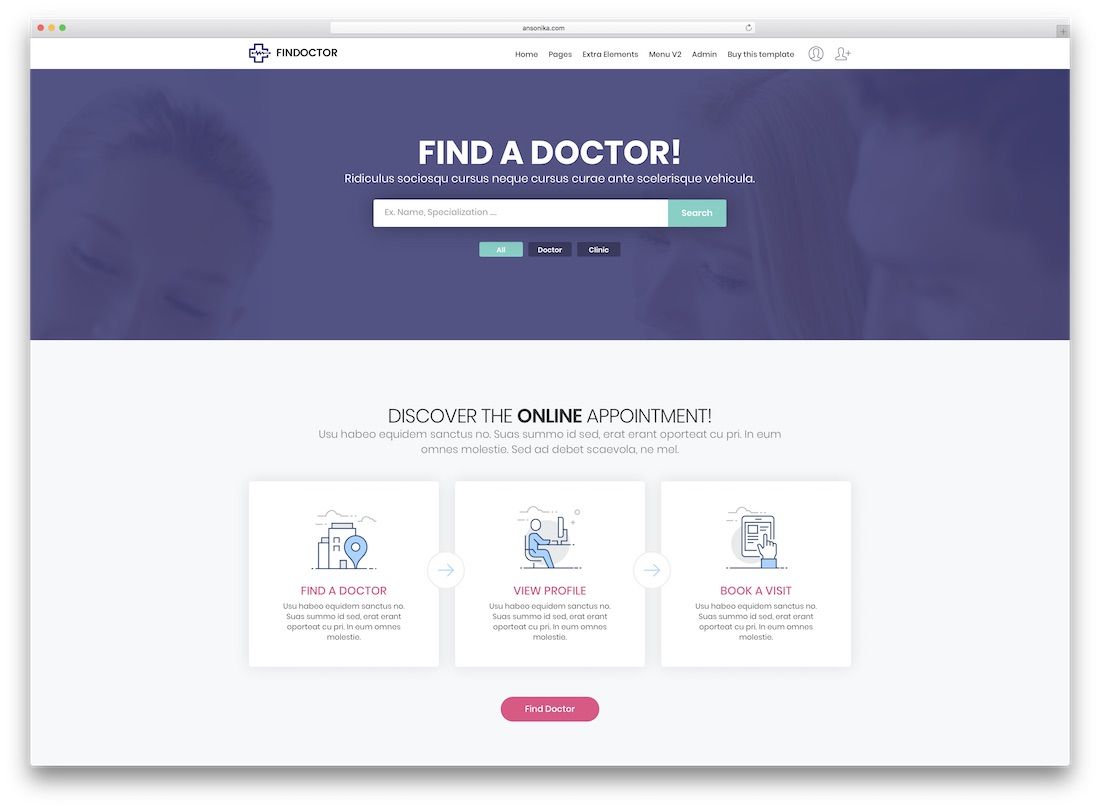 modello di sito Web della directory di findoctor