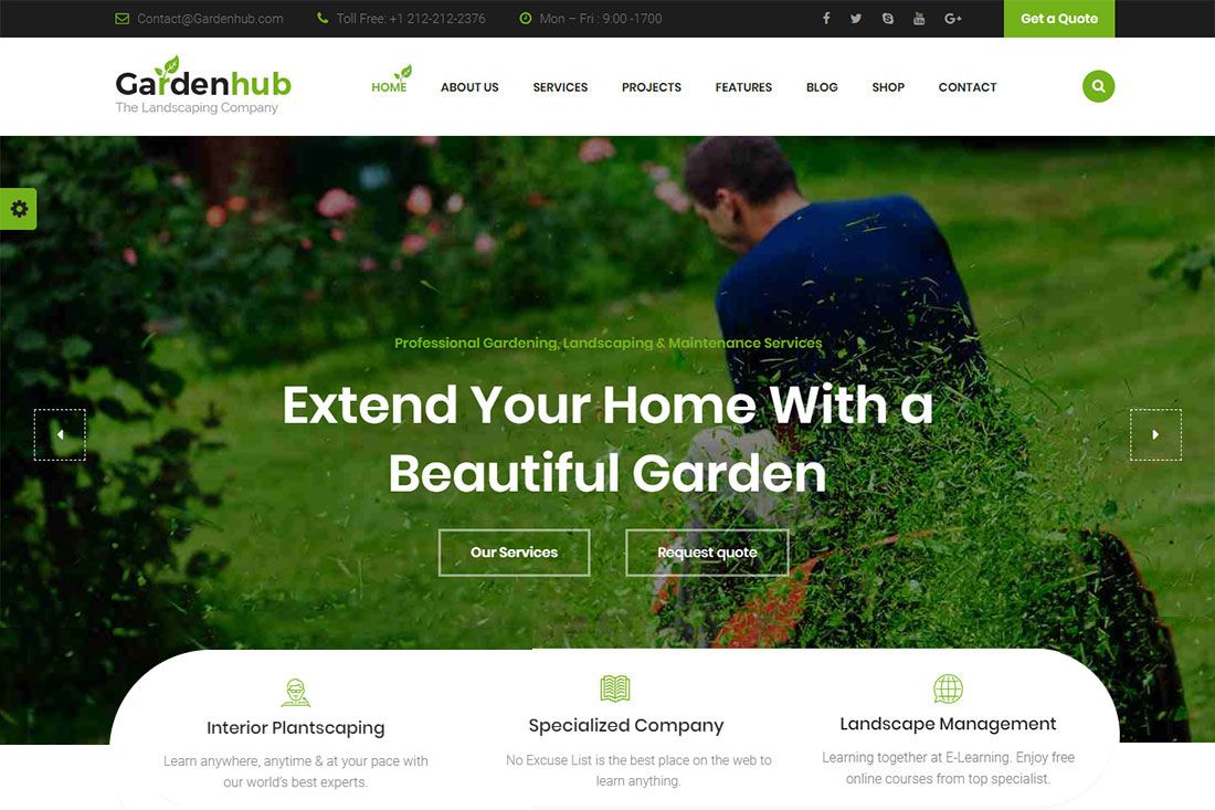 Modello di sito Web per l'abbellimento di Garden Hub