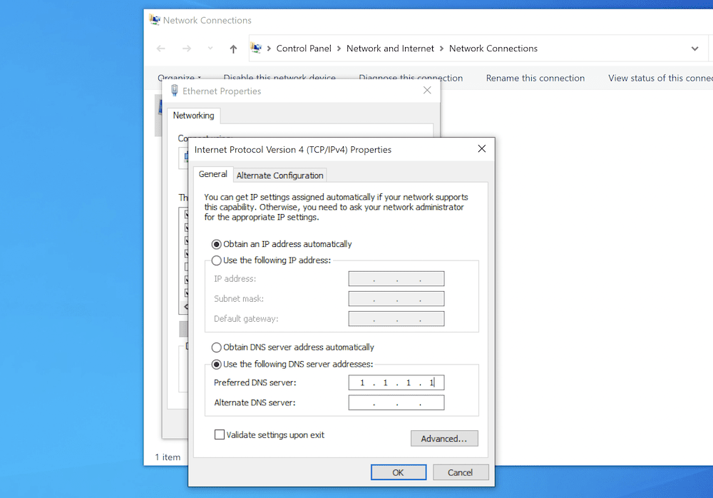 新しいDNSサーバーをWindowsに追加します。