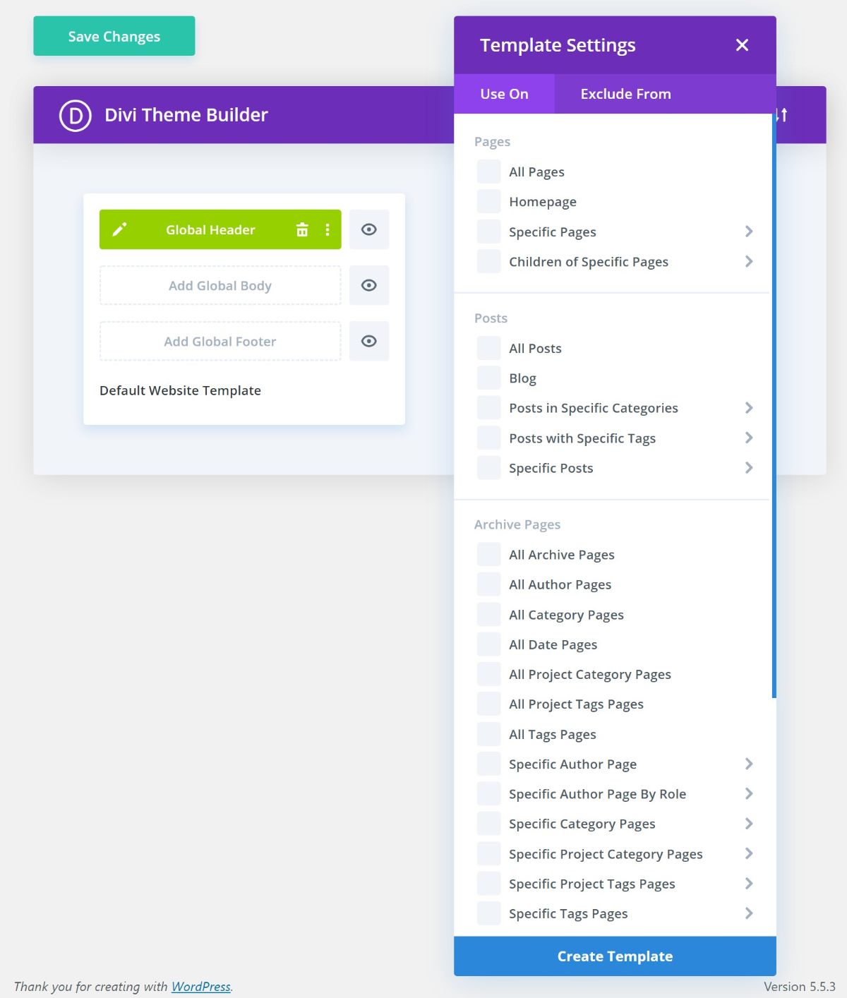 Creación de plantillas de temas de divi builder separadas