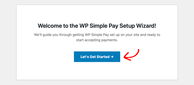 WP Simple Pay 設置嚮導將自動啟動