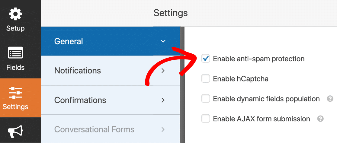 โทเค็นต่อต้านสแปม WPForms