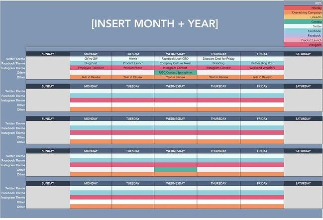 Modèle de calendrier éditorial des médias sociaux