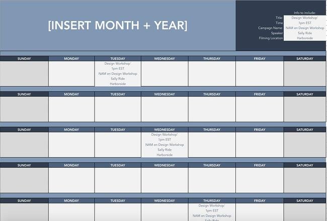 Modèle de calendrier Facebook en direct