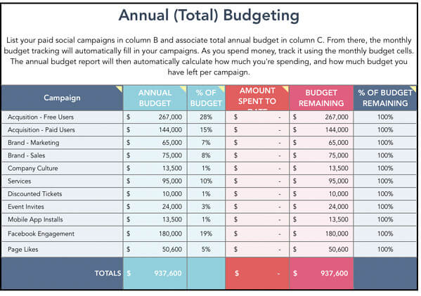 modello di social media a pagamento per il budget annuale